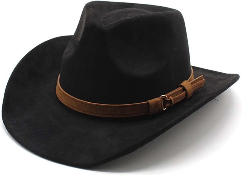 CCAKXCJJ Unisex Western Suede Cowboy Cowgirl Hat Classic Wide Brim Fedora Hat for Men &Women - Image 1